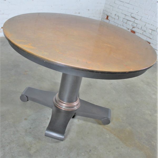Round Copper Top Dining Table with Steel Pedestal Base