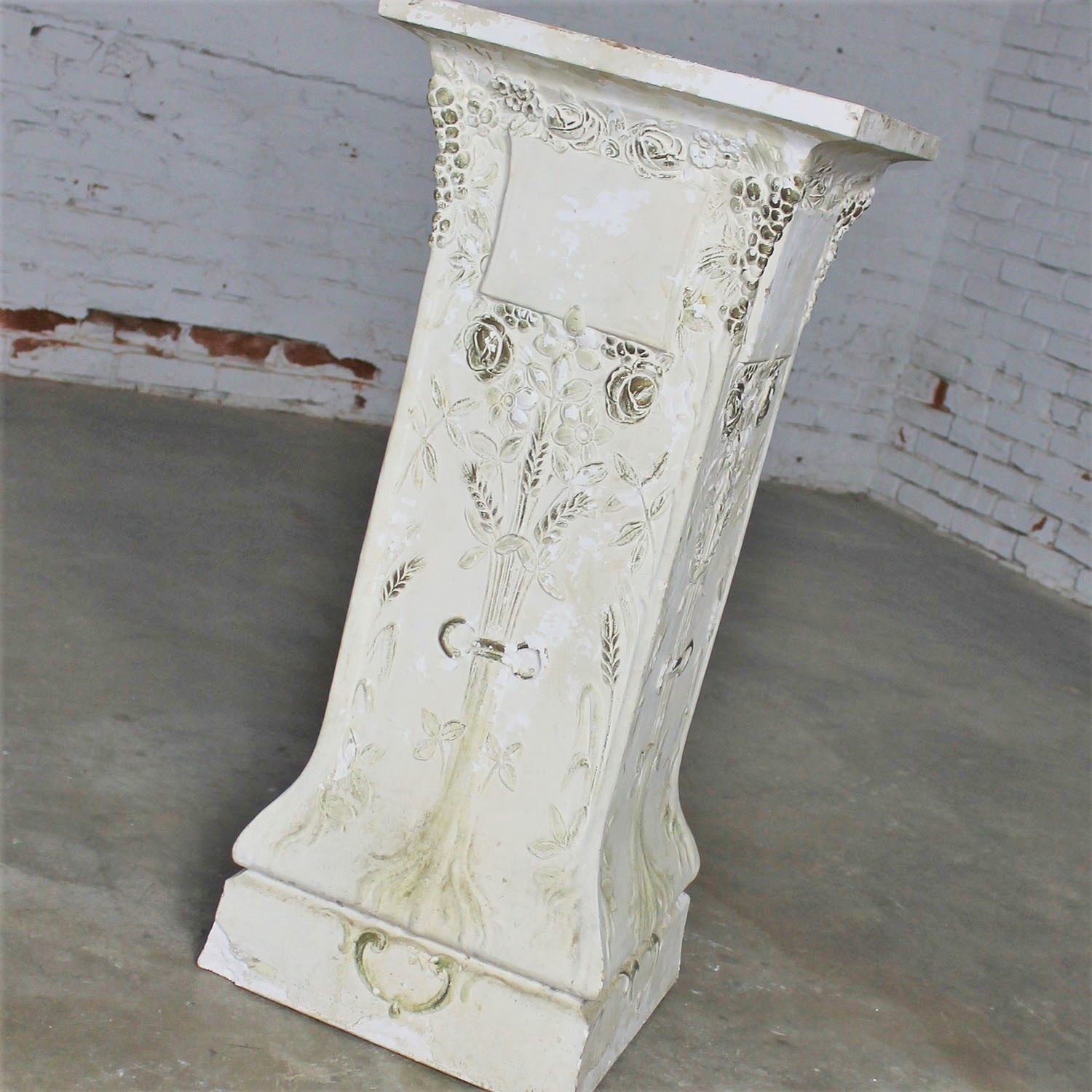 Antique Ornate Plaster Pedestal from Old Church