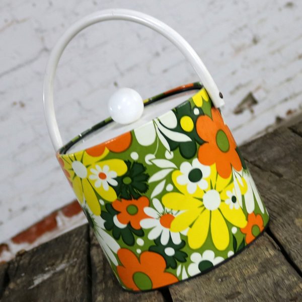 Mid Century Mod Daisy Ice Bucket by Jack Frost Orange Green Yellow White