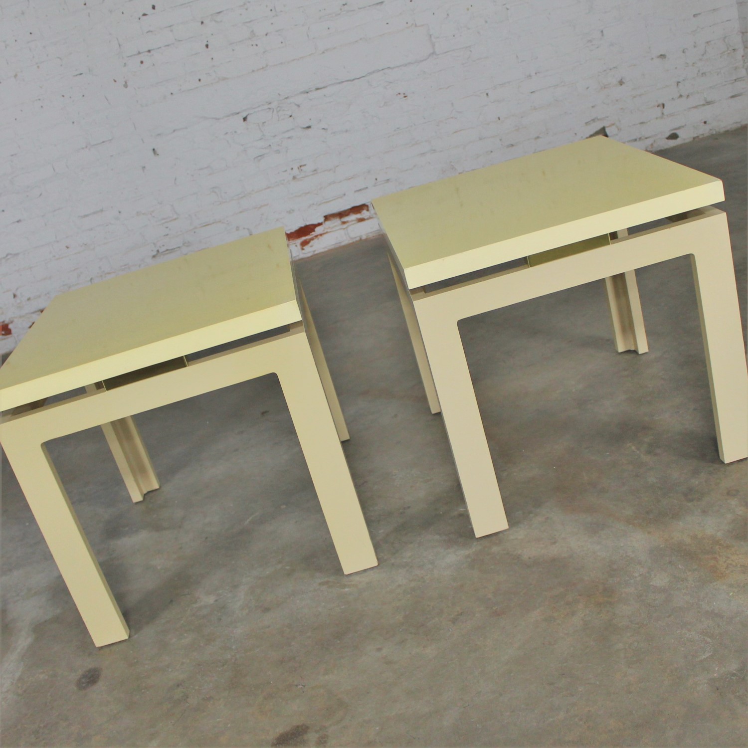 Pair of Modern Circa 1970s Off-White Lacquered Parsons Side Tables
