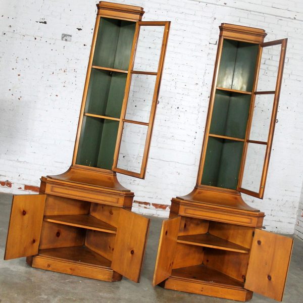 Knotty Pine Distressed Corner Cabinets Pair by Weiman Heirloom Quality Tables