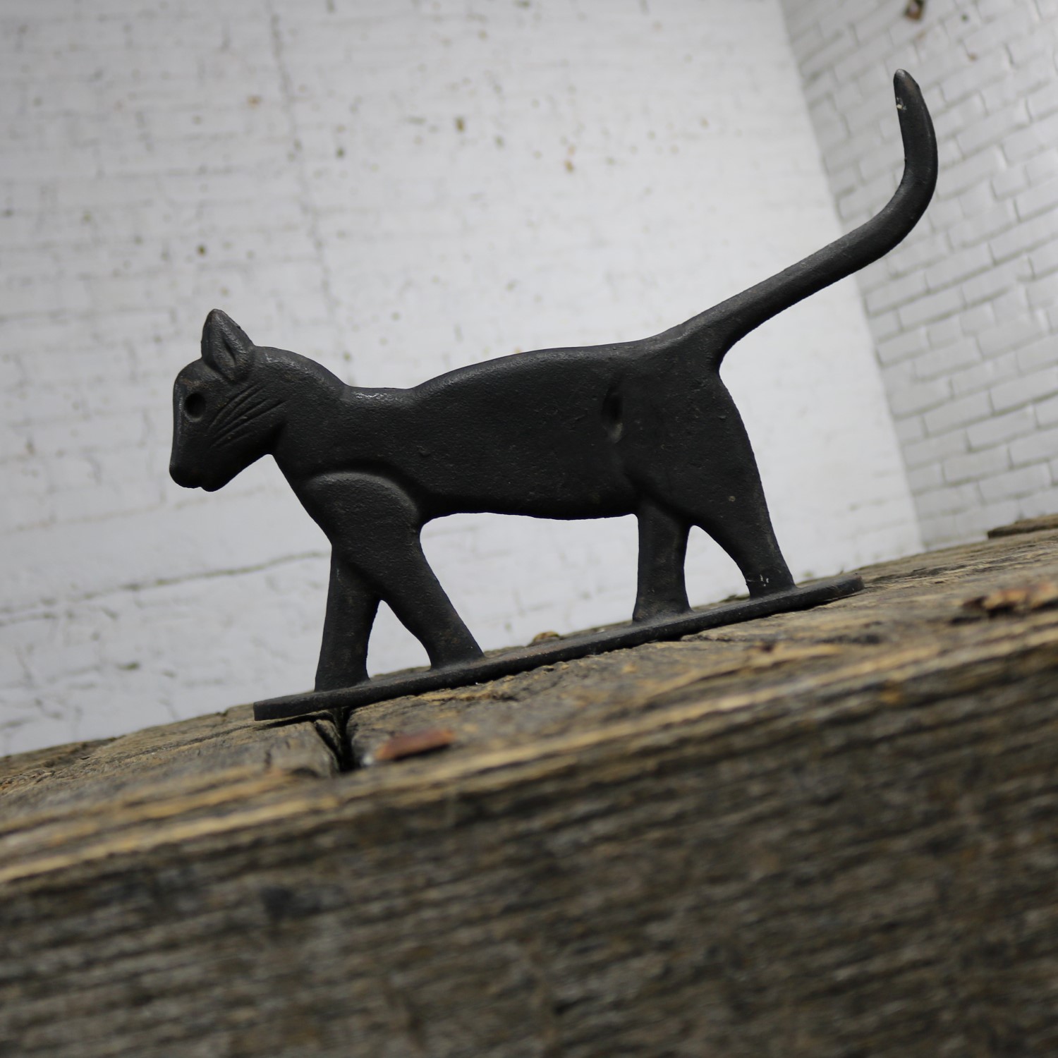 Antique Black Cat Silhouette Cast Iron Folk Art Boot Scraper Sculpture