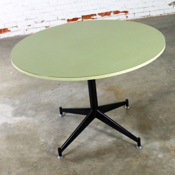 MCM Round Laminate Top Dining Table Steel Pedestal Base Style of Paul McCobb