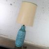 Large Mid Century Modern Turquoise Lava Glaze Ceramic Table Lamp after Fantoni