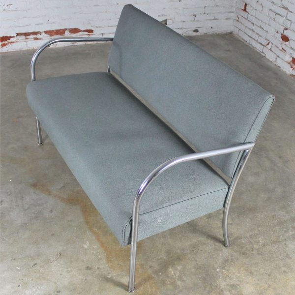 Art Deco Machine Age Streamline Moderne Royal Metal Co. Chrome and Upholstered Bench Sofa