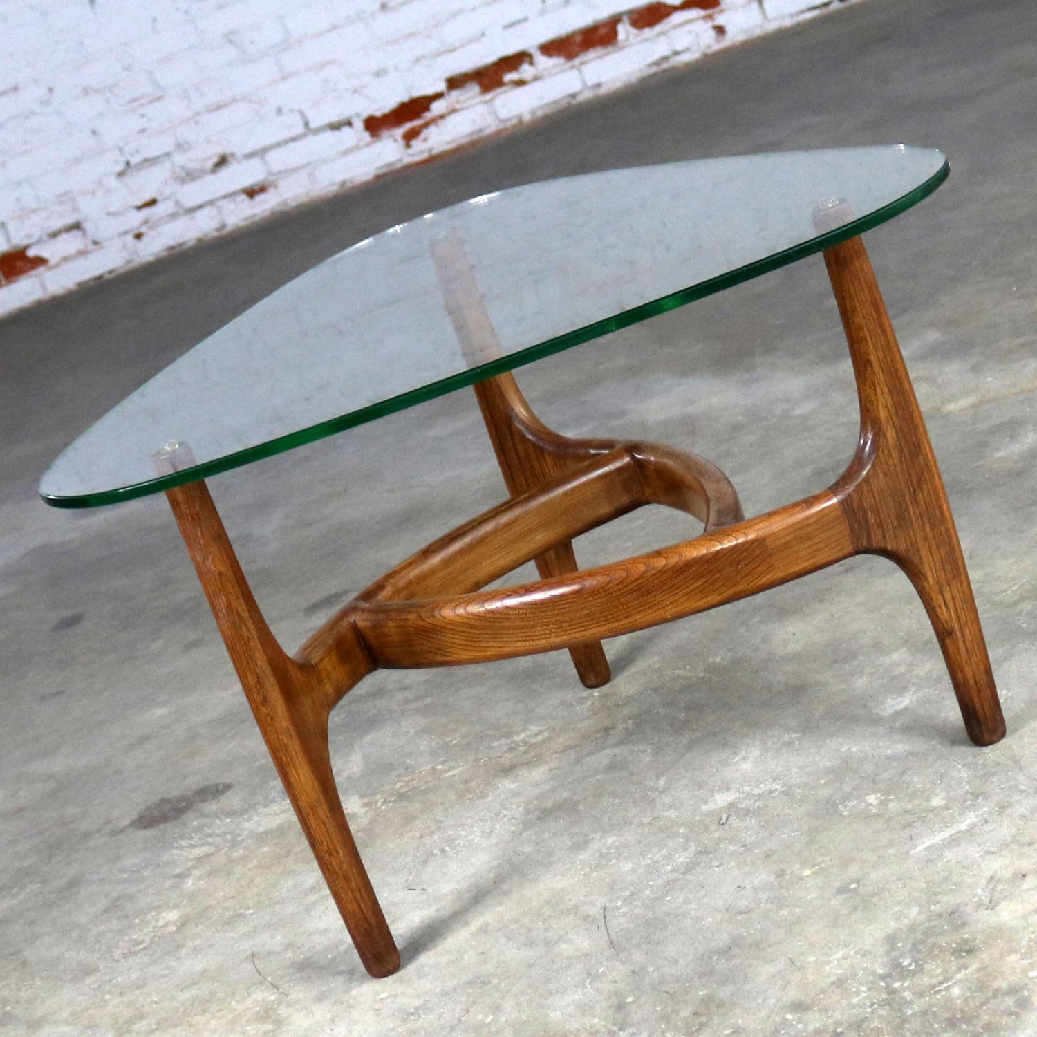 Adrian Pearsall Style Triangular Glass Top Side Table Mid Century Modern