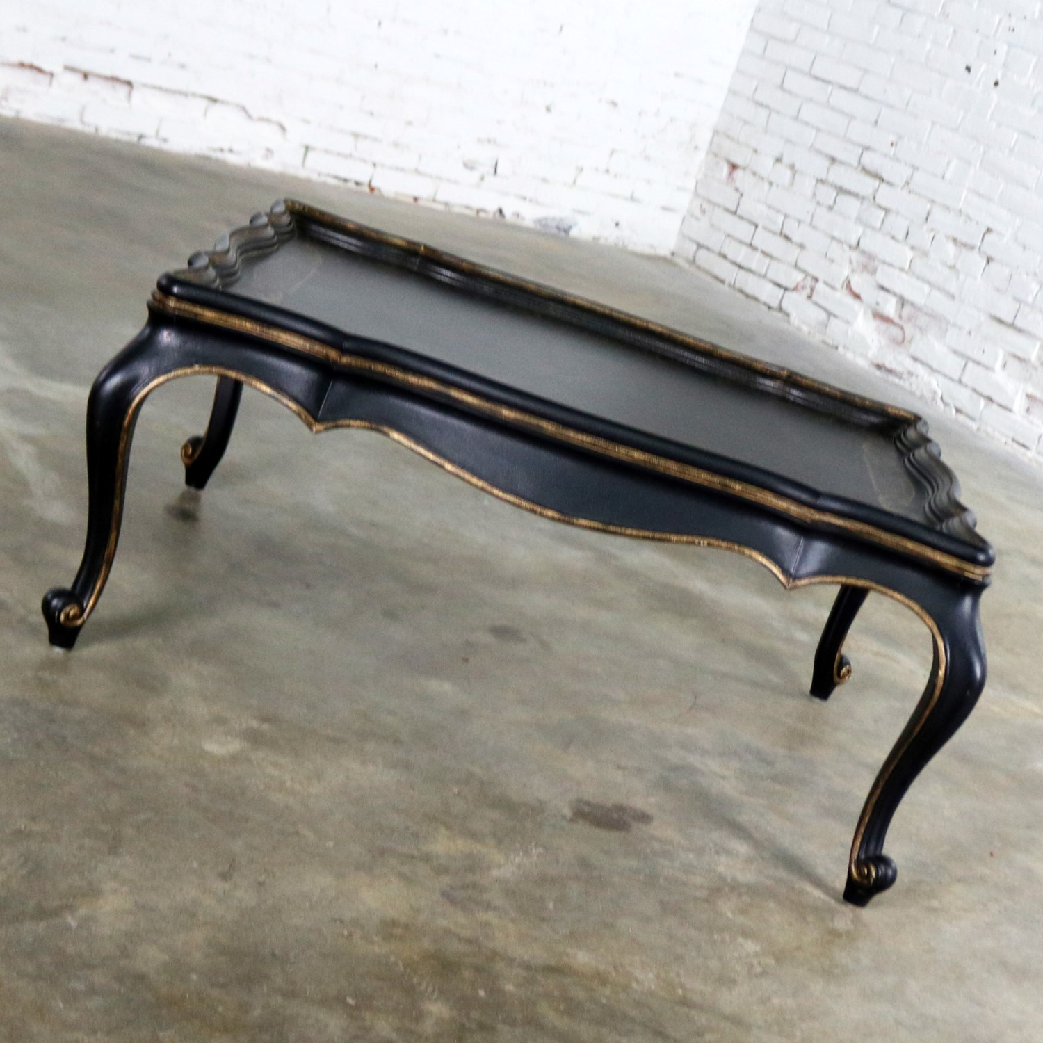 Louis XV Style Black Coffee Table with Gilt Chinoiserie Details