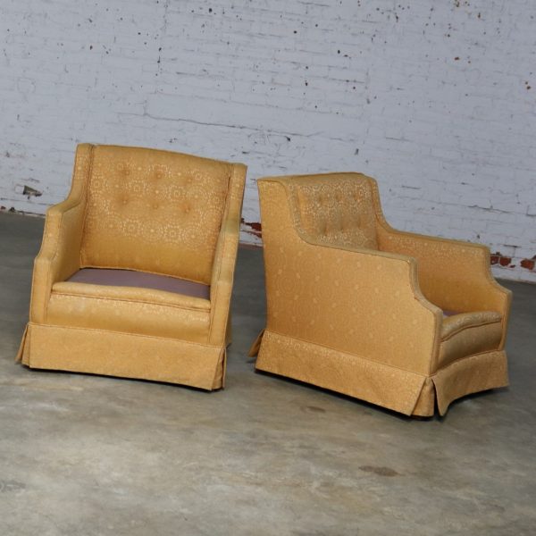 Mid Century Modern Pair Upholstered Club Chairs Frames Only