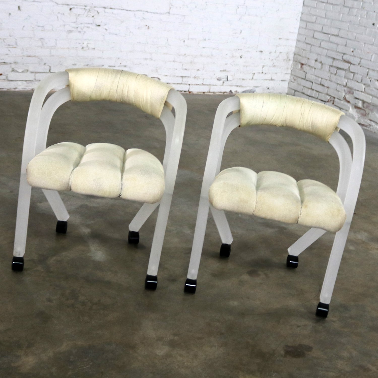 Frosted Lucite Rolling Chairs Style of Charles Hollis Jones for The Pace Collection a Pair