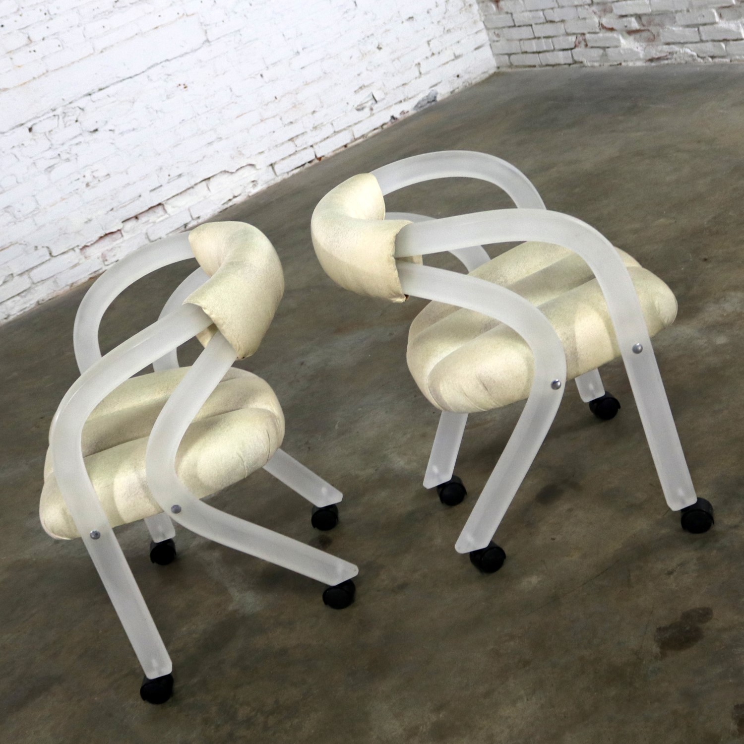 Frosted Lucite Rolling Chairs Style of Charles Hollis Jones for The Pace Collection a Pair
