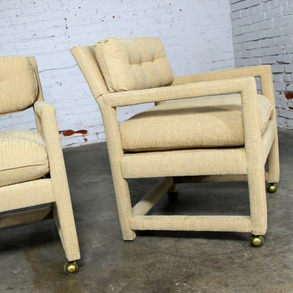 Parsons Style Rolling Club Arm Chairs Attributed to Milo Baughman MCM Vintage