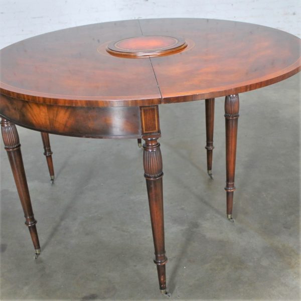 Federal Style Mahogany and Leather Flip Top Demilune Console or Game Table by Weiman