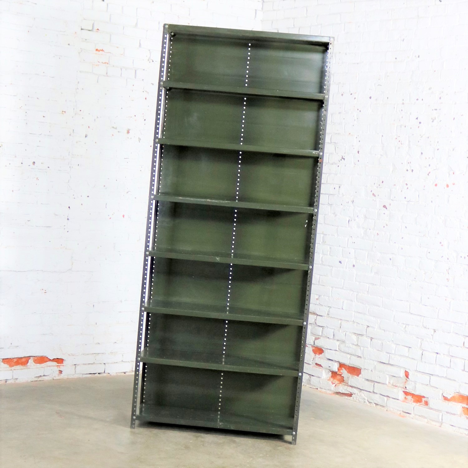 Industrial Steel Bookcase Shelving Unit Original Paint with Great Patina