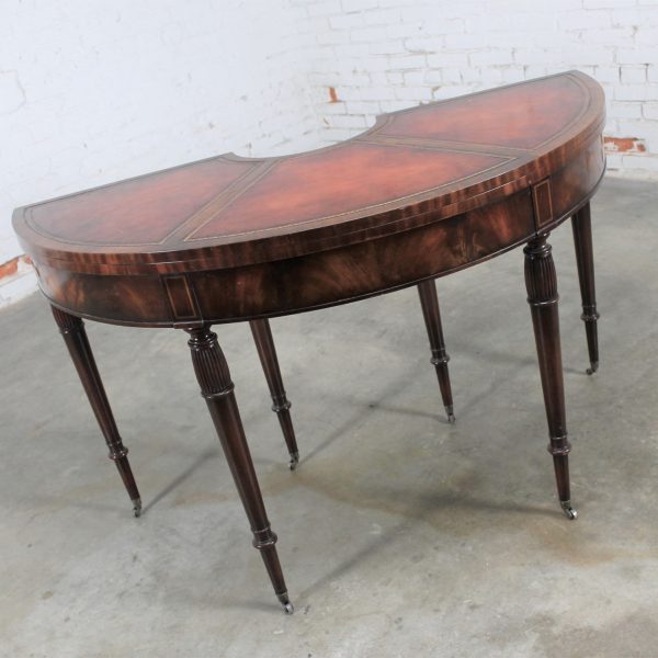 Federal Style Mahogany and Leather Flip Top Demilune Console or Game Table by Weiman