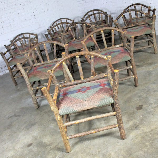 Old Hickory Style Rustic Hickory Dining Chairs with Arms Set of Twelve