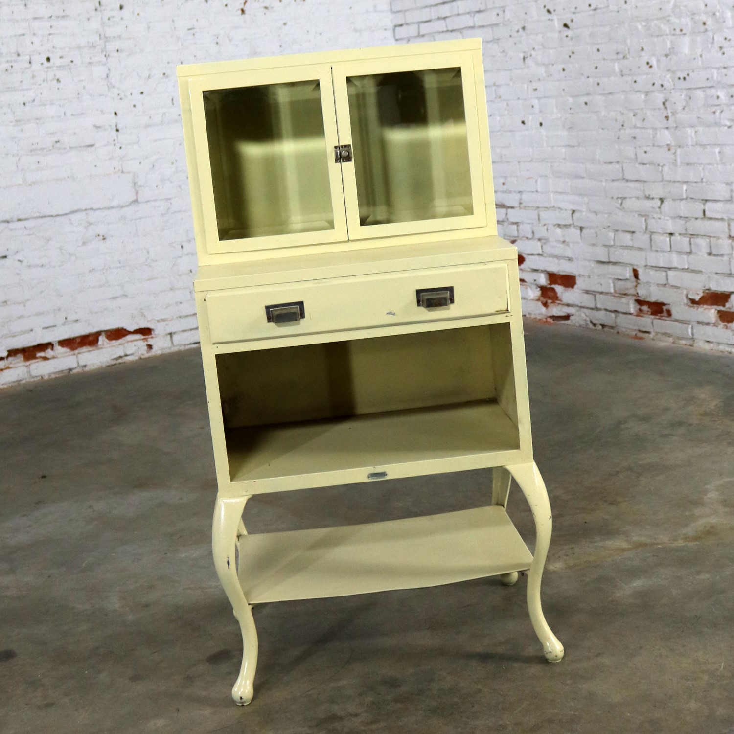 Petite Industrial Antique Medical Apothecary Cupboard with Cabriole Legs