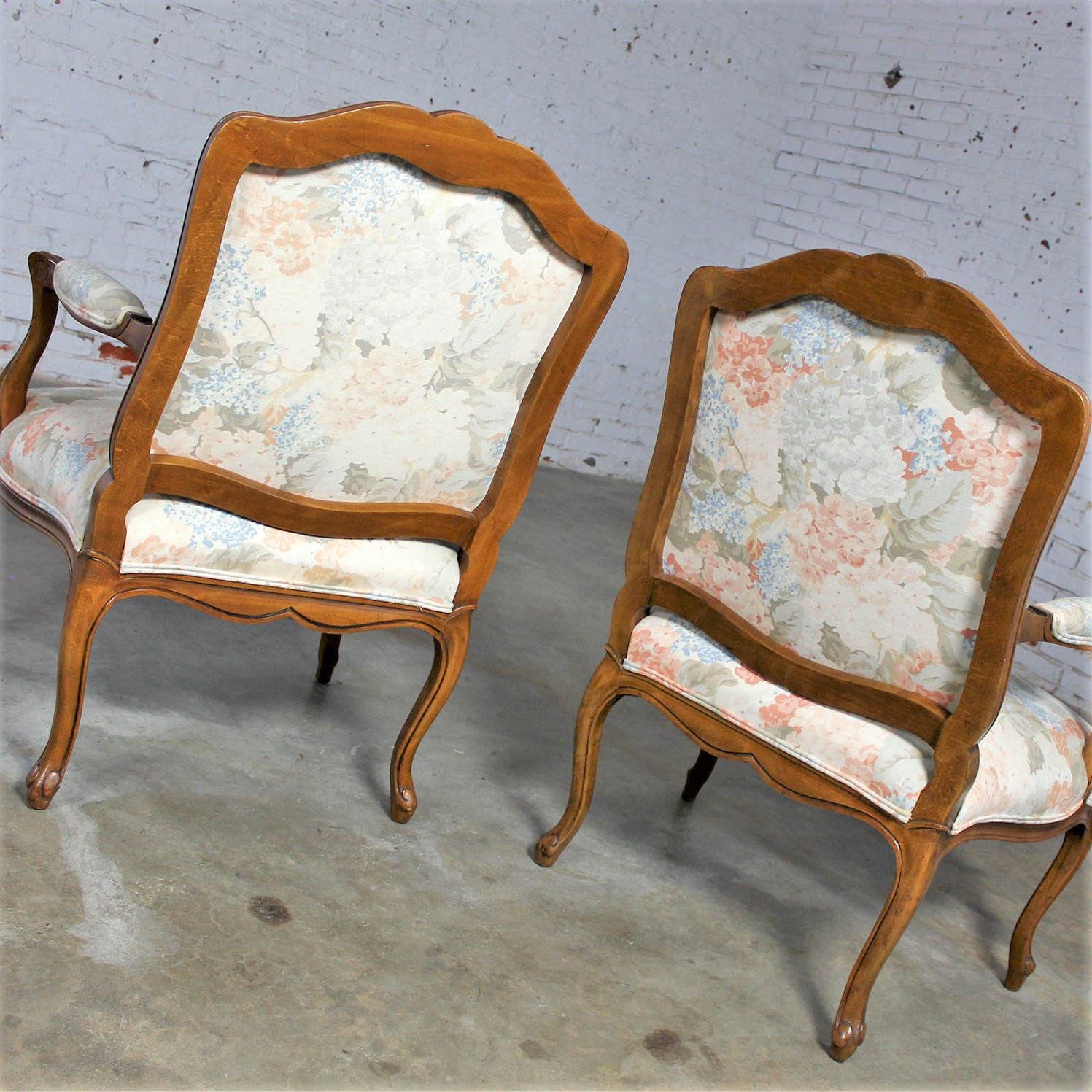 Pair of Louis XV Style French Country Fauteuil Armchairs by Heritage Furniture