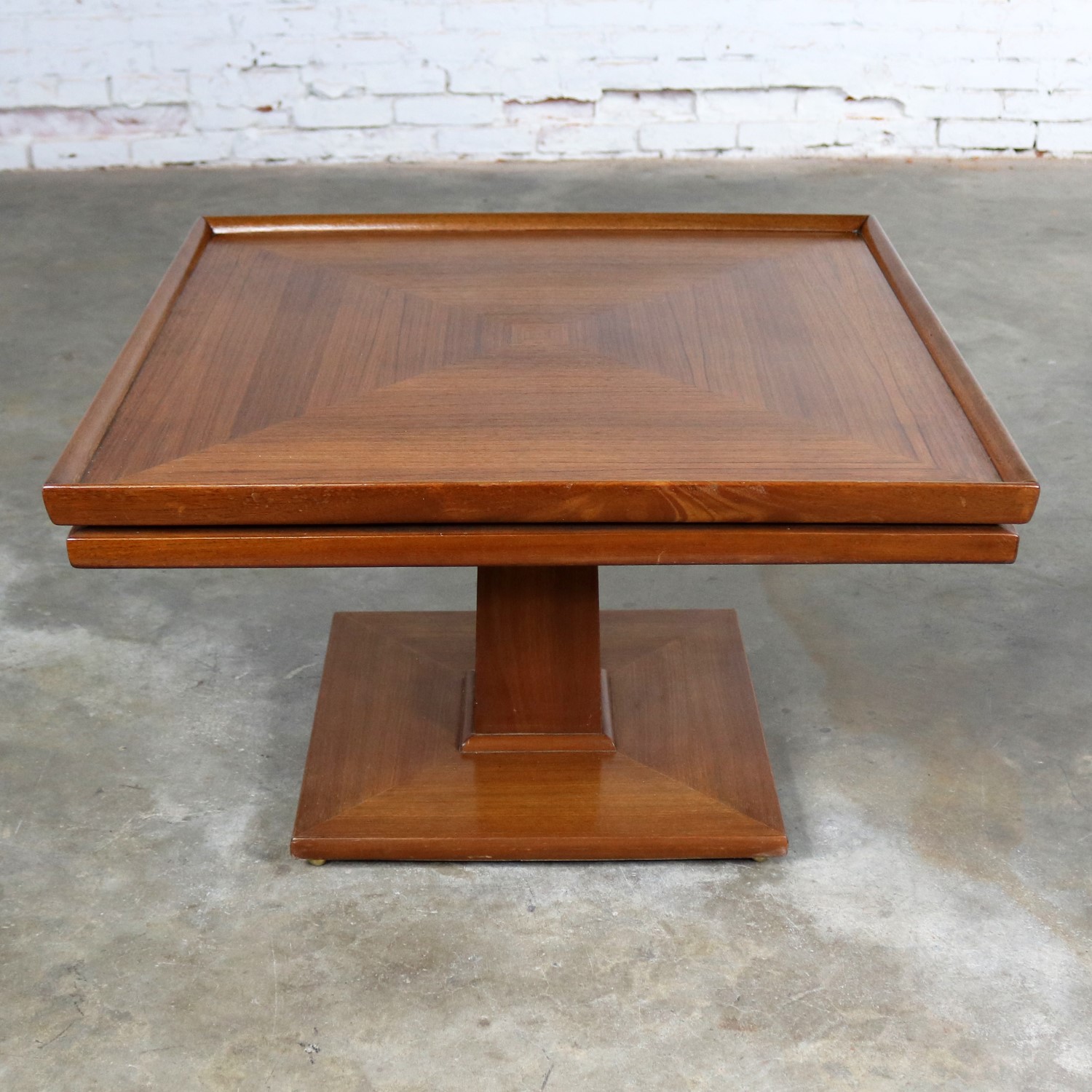 Erwin Lambeth Mid Century Walnut Square Pedestal Side End or Lamp Table