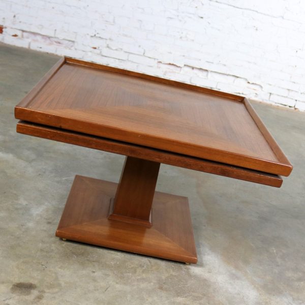 Erwin Lambeth Mid Century Walnut Square Pedestal Side End or Lamp Table