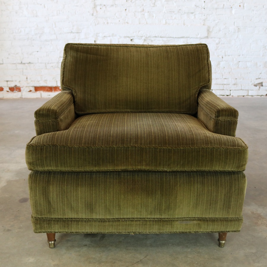 Deep Green Velvet Lawson Style Vintage Club Chair Mid Century Modern