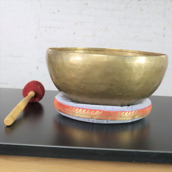 Vintage Bronze Hand Made Singing Bowl or Standing Bowl with Mallet on Pillow