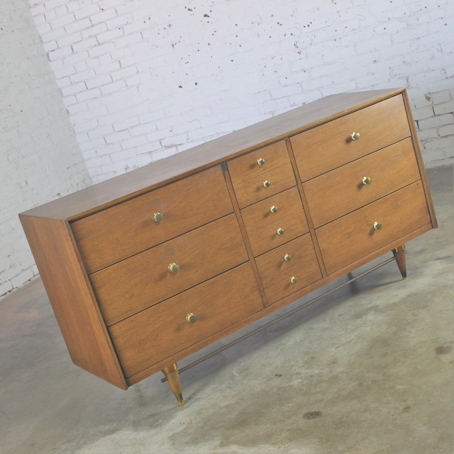 Mid-Century Modern Dark French Walnut Low Dresser Chest of Drawers by National Furniture Co.