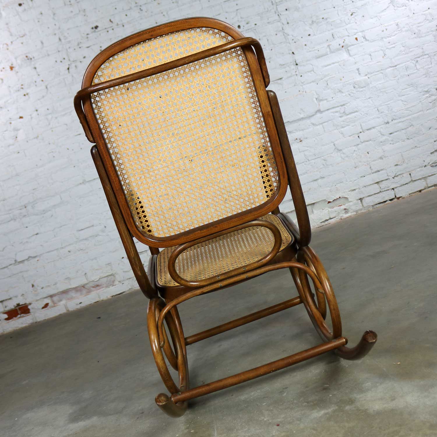 Vintage Stendig Bentwood and Cane Rocker Double Circle Design with Handle by Thonet