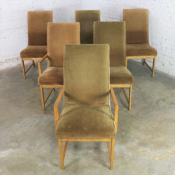 6 Modern Style Vintage Dining Chairs Velvet Scoop Seats Bernhardt Flair for Hibriten