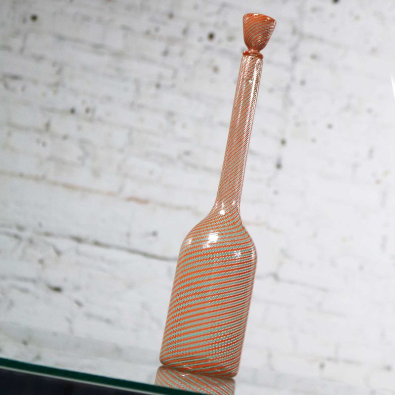 Murano Orange & Green Fasce Ritorte Bottle Attributed to Gio Ponti for Venini