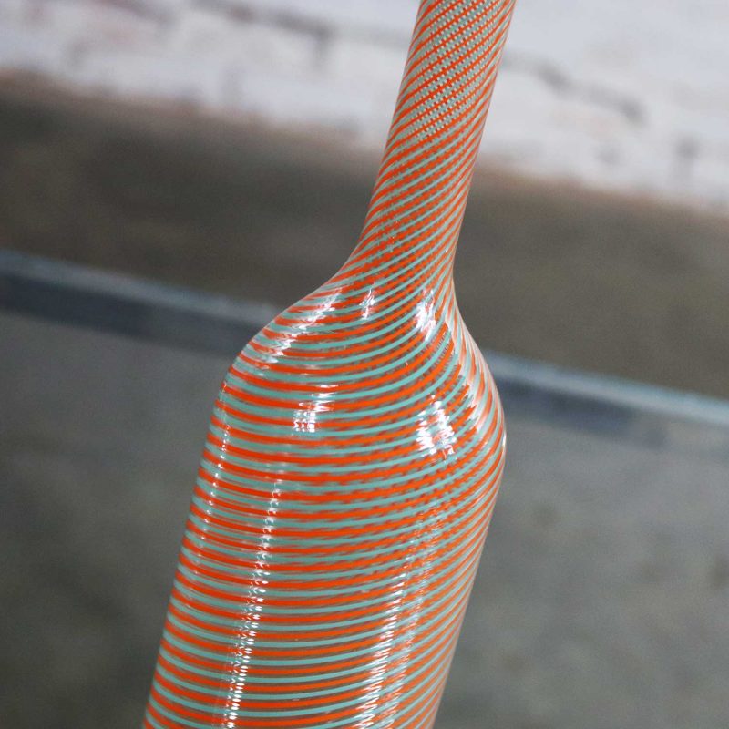Murano Orange & Green Fasce Ritorte Bottle Attributed to Gio Ponti for Venini