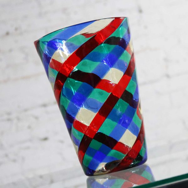 Fasce Ritorte Red Blue Green Murano Glass Vase Attributed to Fulvio Bianconi for Venini