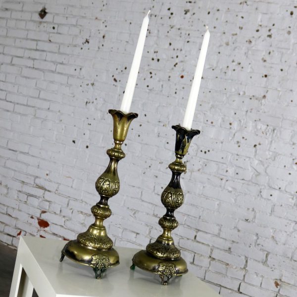 Fraget N Plaque Sabbath Candlesticks 19th Century Judaica, a Pair