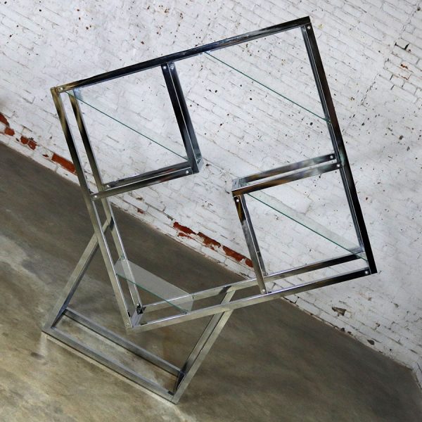 Modernist Geometric Diamond Shaped Chrome Étagère