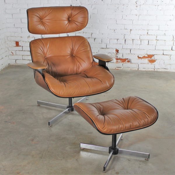 Mid Century Modern Plycraft Eames-Style Lounge Chair & Ottoman Saddle Color