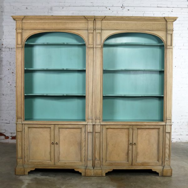 French Style Cerused Bookcases with Turquoise Interior by Baker Furniture