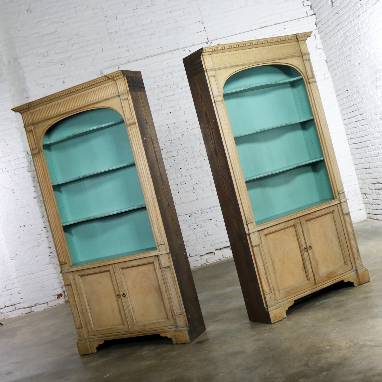 French Style Cerused Bookcases with Turquoise Interior by Baker Furniture