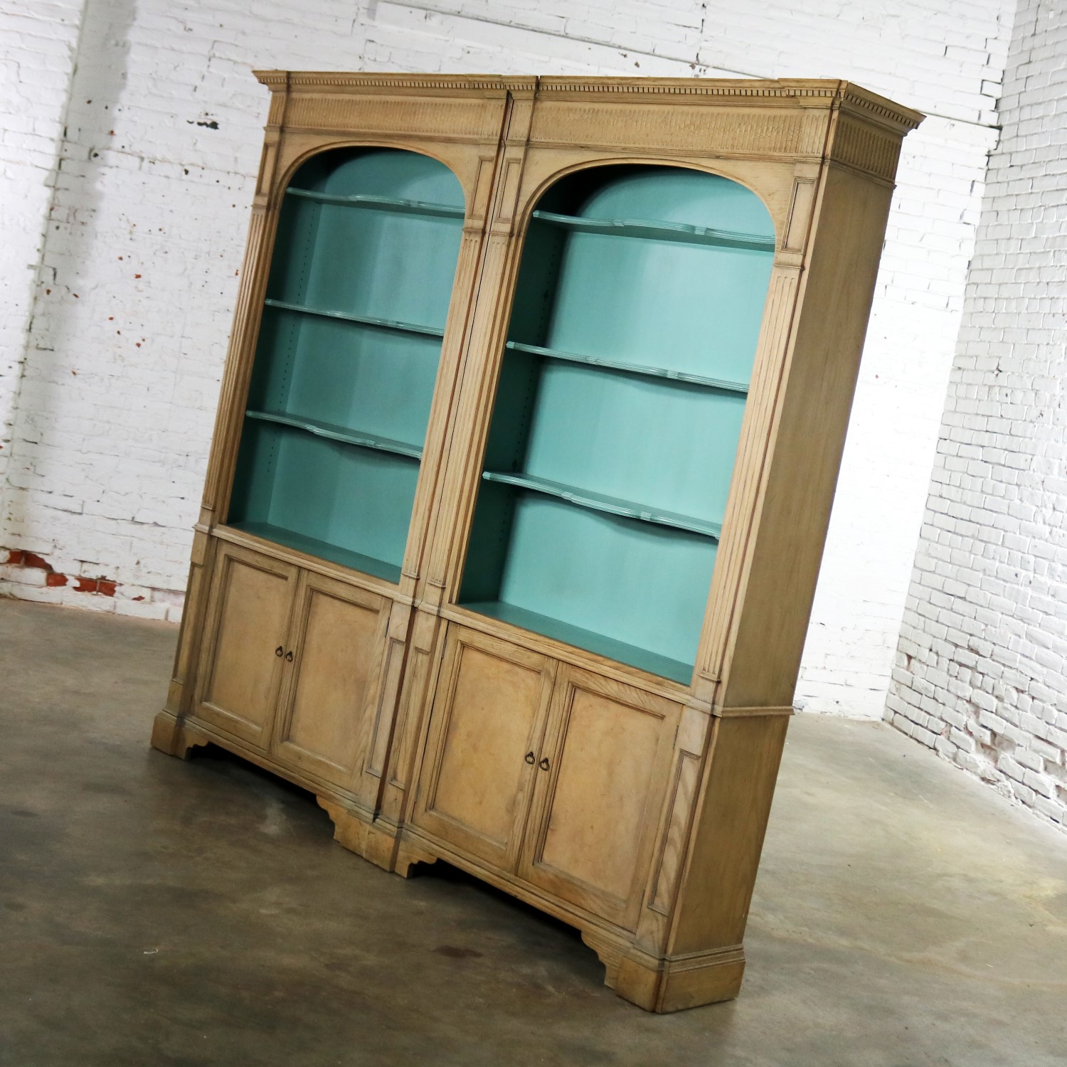 French Style Cerused Bookcases with Turquoise Interior by Baker Furniture