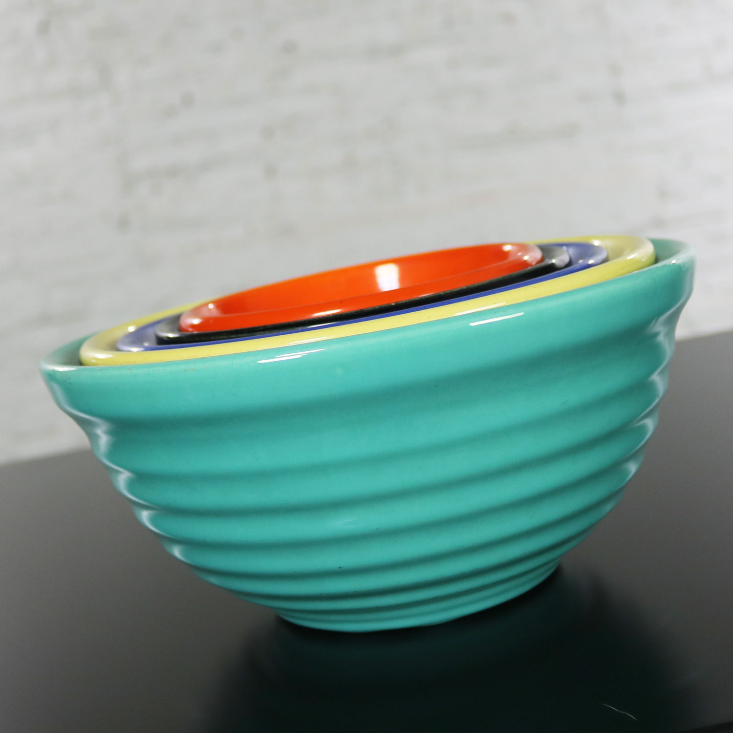 Vintage Set of Five Bauer Multi-Color Ringware Nesting Mixing Bowls