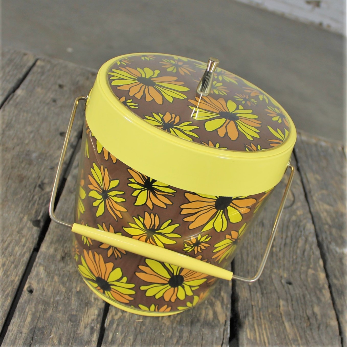 Yellow Daisy Ice Bucket by West Bend Thermo Serv Vintage Mid Century Modern