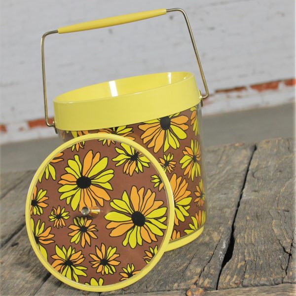 Yellow Daisy Ice Bucket by West Bend Thermo Serv Vintage Mid Century Modern