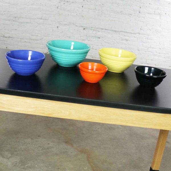 Vintage Set of Five Bauer Multi-Color Ringware Nesting Mixing Bowls