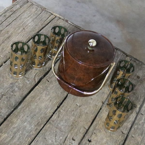 Georges Briard Ice Bucket with Culver Pisa Cocktail Glasses, a Set