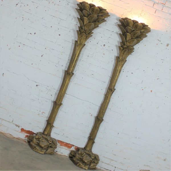 Gilded Palm Tree Torchiere Style Floor Wall Sconce Lamps After Serge Roche