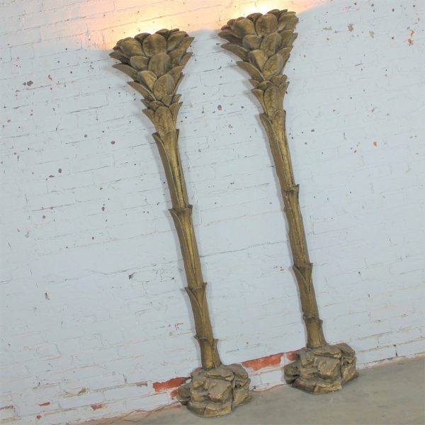 Gilded Palm Tree Torchiere Style Floor Wall Sconce Lamps After Serge Roche