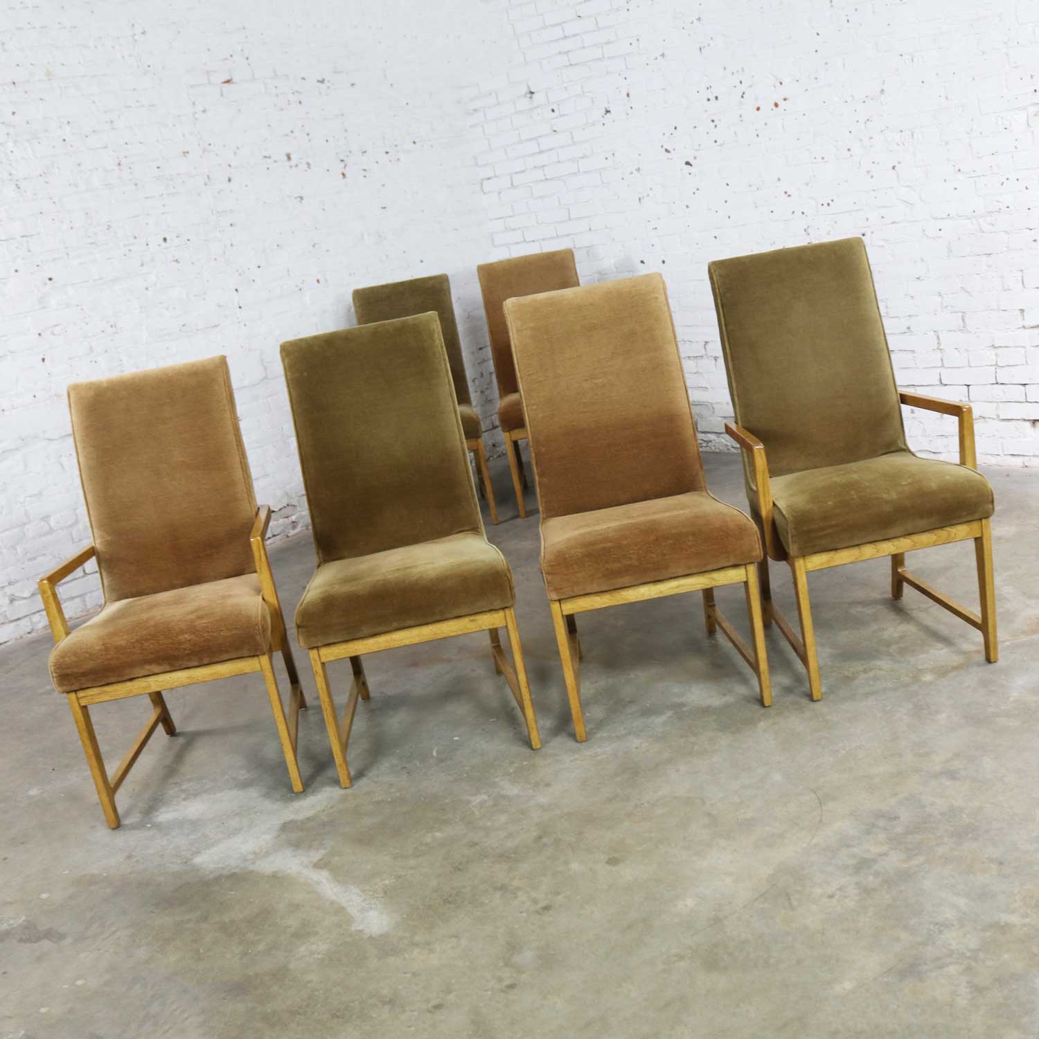 6 Modern Style Vintage Dining Chairs Velvet Scoop Seats Bernhardt Flair for Hibriten