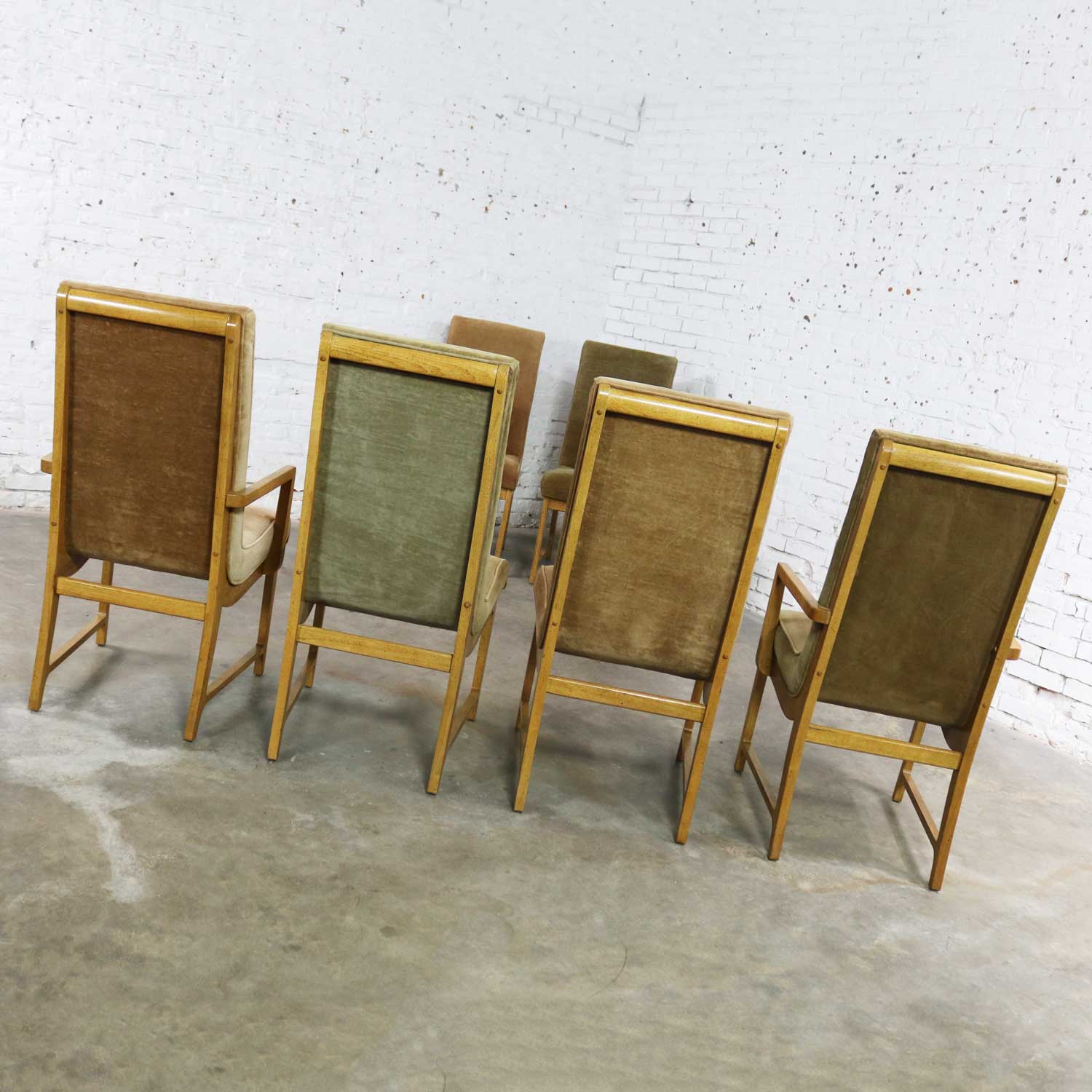 6 Modern Style Vintage Dining Chairs Velvet Scoop Seats Bernhardt Flair for Hibriten
