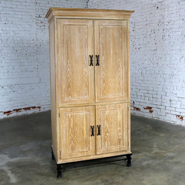 Lane Tall Cabinet in White Washed Oak on Black Steel Base