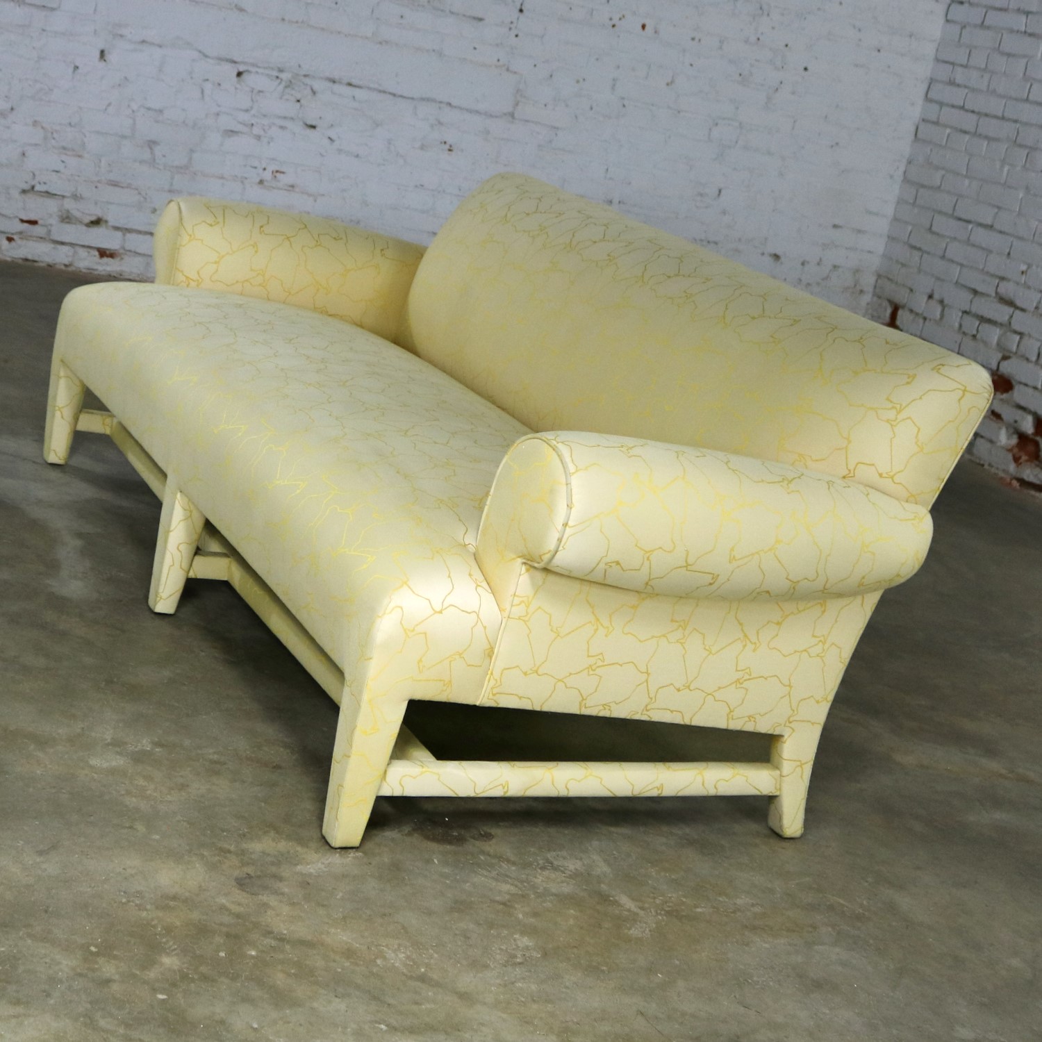 Donghia Love Seat Sofa in Cream and Yellow Fat Man Fabric Attributed to Angelo Donghia