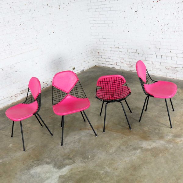 4 DKX-2 Wire Bikini Shell Chairs w/ X Bases & Hot Pink Bikinis by Eames for Herman Miller