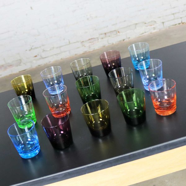 Set of 15 Multi Color Old Fashioned Glass Cocktail Tumblers